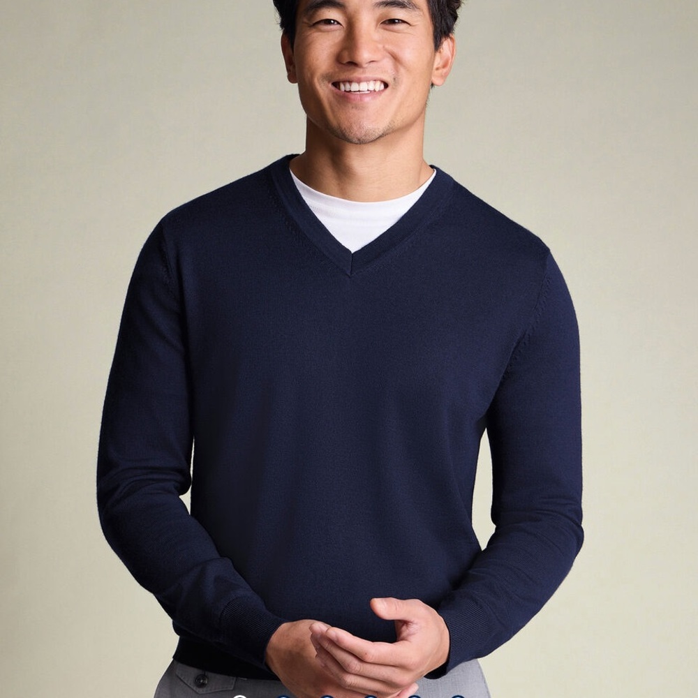 Pronto Uomo Merino Wool‎ Blend V-Neck Men's Navy Sweater Size XL